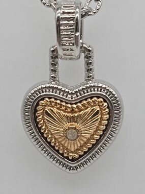 Diamonds International Silver Gold Tone Heart Necklace 18" .02 Ct Diamond